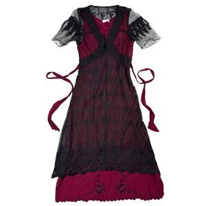 Belle Poque Victorian Ruffled Maxi Dress Medium Lace Mesh